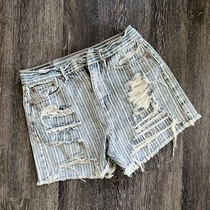 American Eagle 90’s Boyfriend Short - Striped & Ripped Denim Shorts